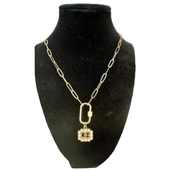 Gucci GG Gold & Pearl Pendant with Paper Clip Style Chain Necklace (GGXX033) - Picture 1 of 7